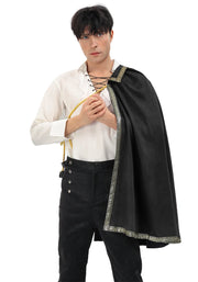 DAZCOS Medieval Tudor Cape Renaissance Cavalier Half Shoulder Shawl Black Hooded Shrug Ranger's Cloak LARP Costume Halloween