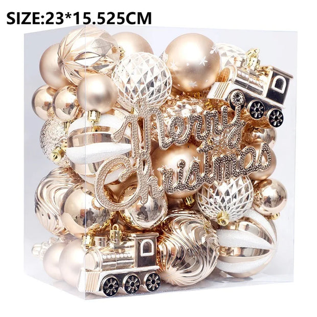 65PCS Champagne Gold Christmas Ball Decorations Matte Glossy Water Ripple Design Xmas Balls Christmas Tree DIY Decorations