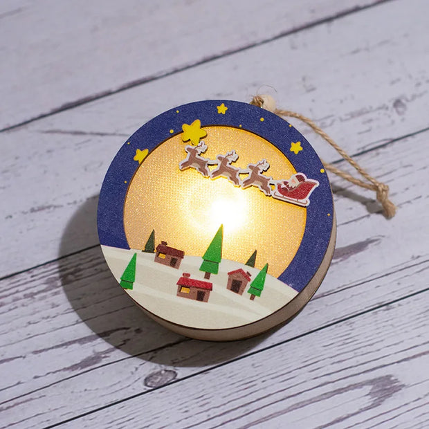 Christmas Wood Luminous Light Pendant Tabletop Decoration Christmas Ornament Holiday Home Wooden Christmas Tree Decoration