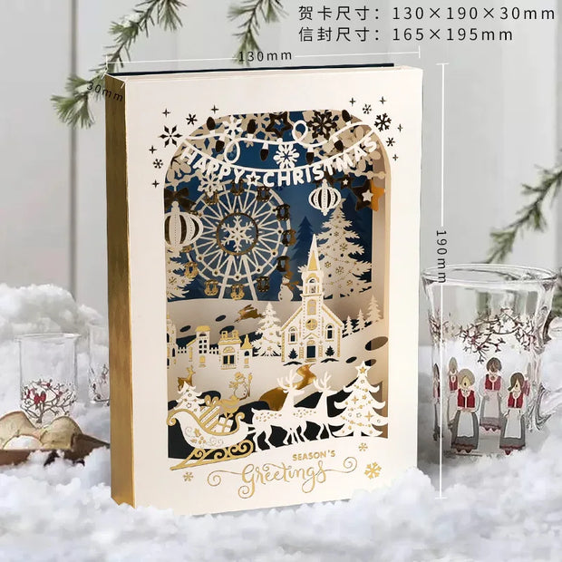 Christmas 3D Greeting Card Creative Small Card Exquisite and Premium Christmas Eve Gift Elk Decoration Gold Greeting Card 2025