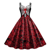 Halloween Cosplay dark Black Rose Skull Dress Women Costume Sleeveless Vintage Party Dresses Skull Witch Scary Girls Clothings