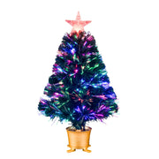 Mini Fiber Optic Tabletop Artificial Christmas Tree with color changing star tree topper, Green, Pre-lit, Xmas Tree, 24 inch