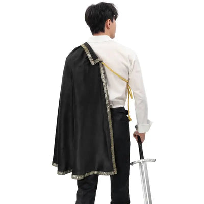 DAZCOS Medieval Tudor Cape Renaissance Cavalier Half Shoulder Shawl Black Hooded Shrug Ranger's Cloak LARP Costume Halloween
