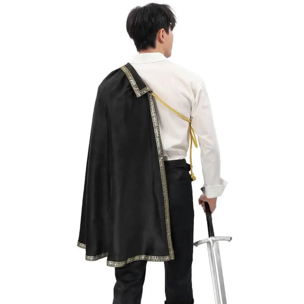 DAZCOS Medieval Tudor Cape Renaissance Cavalier Half Shoulder Shawl Black Hooded Shrug Ranger's Cloak LARP Costume Halloween
