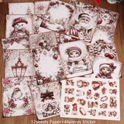 56pieces(12 A5 papers and 44stickers)Christmas Classic DIY Decoupage Paper Kit, for Scrapbooking, Christmas Collage Decoration