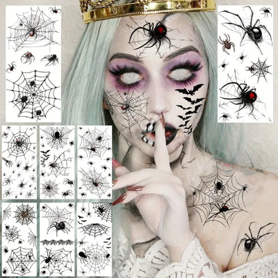 10PC Large 3D Spider Temporary Tattoos Scary Halloween Makeup Kit For Women Adults Kid Halloween Decal Fake Face Tattoos Sticker
