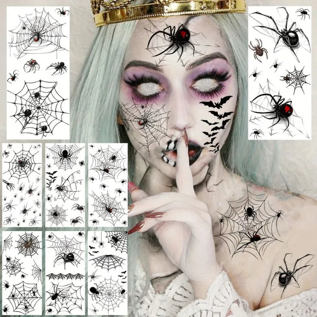 10PC Large 3D Spider Temporary Tattoos Scary Halloween Makeup Kit For Women Adults Kid Halloween Decal Fake Face Tattoos Sticker