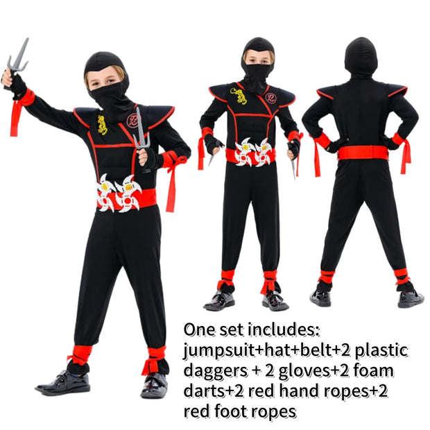 Boys Girls Ninja Cosplay Costume for Kids Anime Samurai Costume Kung Fu Dragon Ninja Jumpsuit With Weapon Outfit Party Halloween
