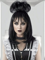 Black Lydia Deetz Cosplay Wig With Buns Corpse Bride Gothic Costume Wigs For Women Halloween Party Beetlejuice Costume Women Wig