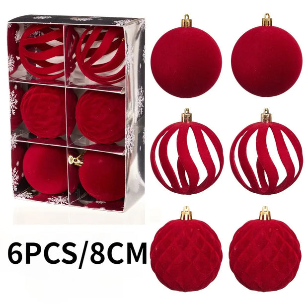 6PCS 8CM Christmas Balls Ornaments Flocking Hollow Out Christmas Tree Party Decoration Christmas Spheres Pendant 2025 New