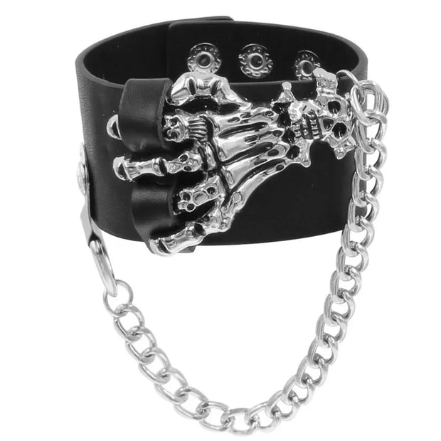 Hip Hop Rock PU Leather Bracelet Men and Women Punk Spikes Rivets Skull Heart Cross Creative Party Bracelet Jewelry Accessories