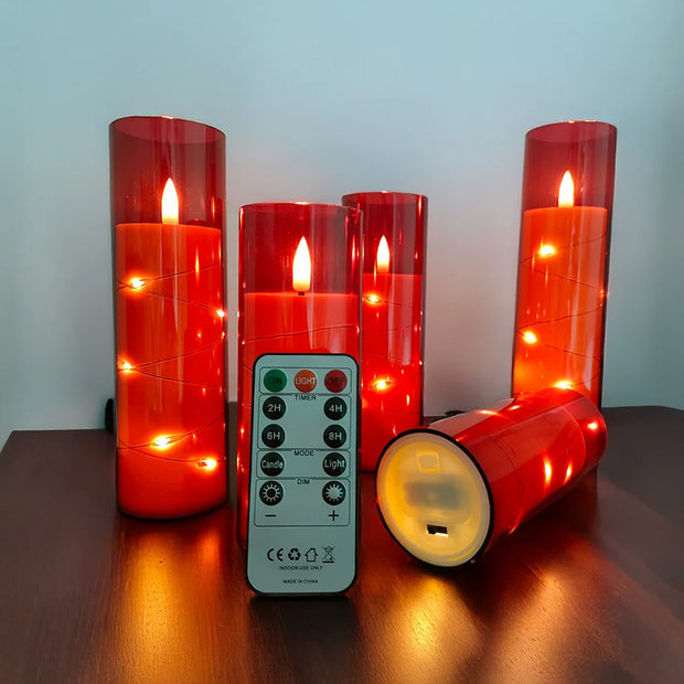Flameless LED Candles Light,Electronic String Red Candle,Home Festival, Halloween Party Decoration,Wedding Candles, 5pcs/set