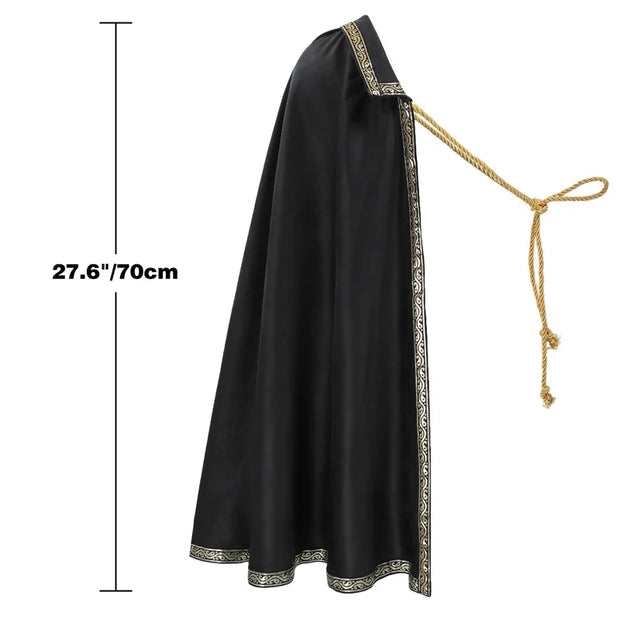DAZCOS Medieval Tudor Cape Renaissance Cavalier Half Shoulder Shawl Black Hooded Shrug Ranger's Cloak LARP Costume Halloween