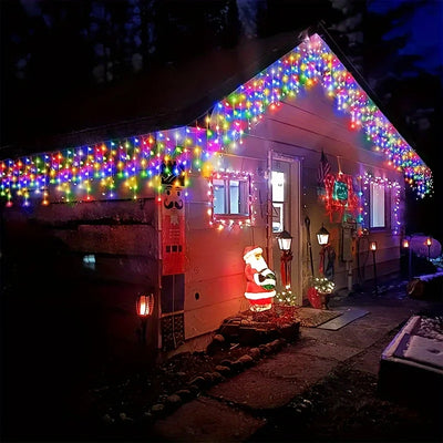 Solar Christmas Decorations Light Outdoor Waterproof Fairy String Curtain Lights for Xmas Eaves Window Party Yard Garden Indoor