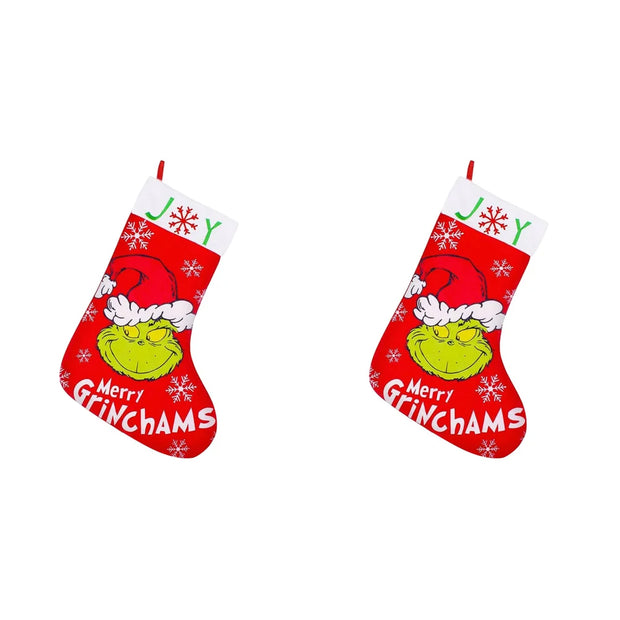 New Christmas Tree Decor Funny Green Grinch Christmas Socks Green Hair Monster Decor Children's Christmas Gifts Socks Candy Bags