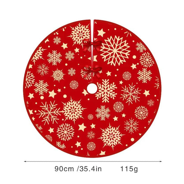 35.4inch Xmas Tree Skirt Snowflake Pattern Red Xmas Tree Mat Printed Christmas Tree Decoration Merry Christmas Decoaration