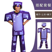 Kids Cosplay Diamond Armor Game Character Steve Cosplay Costumes 3 Pieces Set Blue Outfits Dress Up Set for Halloween