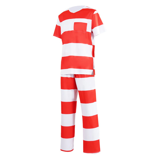 Mens Prisoner Costume Uniform Halloween Guilty Prisoner Sets handcuffs Striped Top Pants Jail Party Cosplay Costumes for Adult