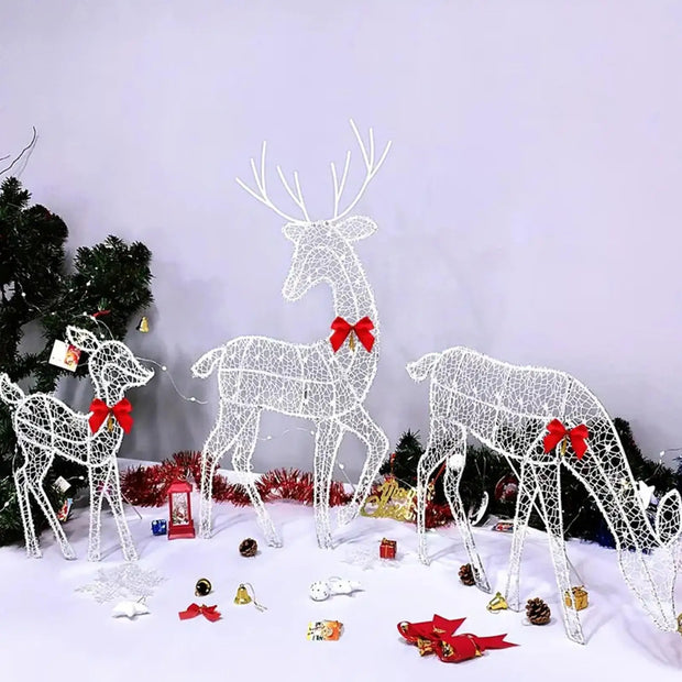 Lighted Deer Christmas Outdoor Decoration Reindeer Family Moose Lighted Holiday Display with Bell Bow Deer Lawn Garden Decor