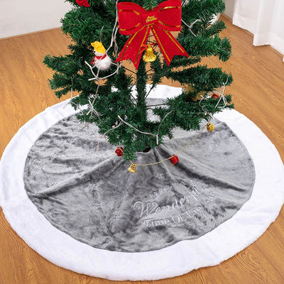 Christmas Tree Skirt, 1pcs 90cm Christmas Tree Mat Plush Faux Fur Xmas Tree Skirt Base Cover Home Christmas New Year Party Decor