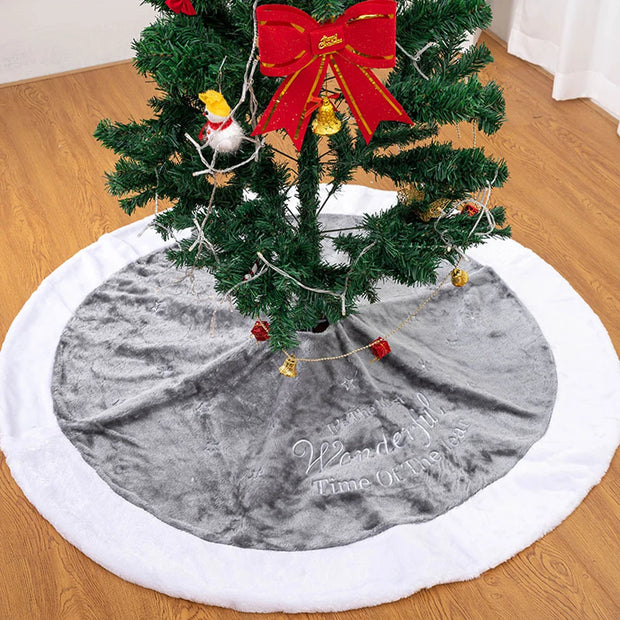 Christmas Tree Skirt, 1pcs 90cm Christmas Tree Mat Plush Faux Fur Xmas Tree Skirt Base Cover Home Christmas New Year Party Decor