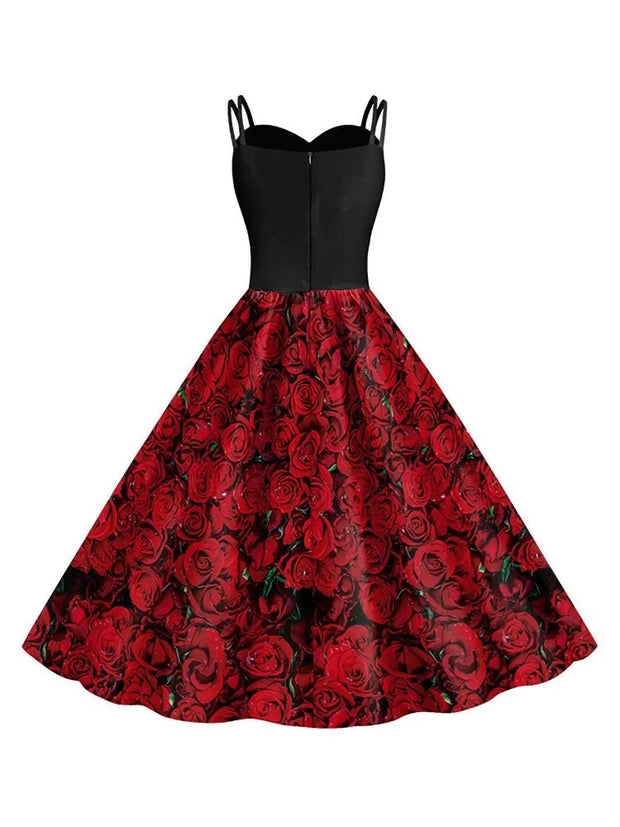Halloween Cosplay dark Black Rose Skull Dress Women Costume Sleeveless Vintage Party Dresses Skull Witch Scary Girls Clothings