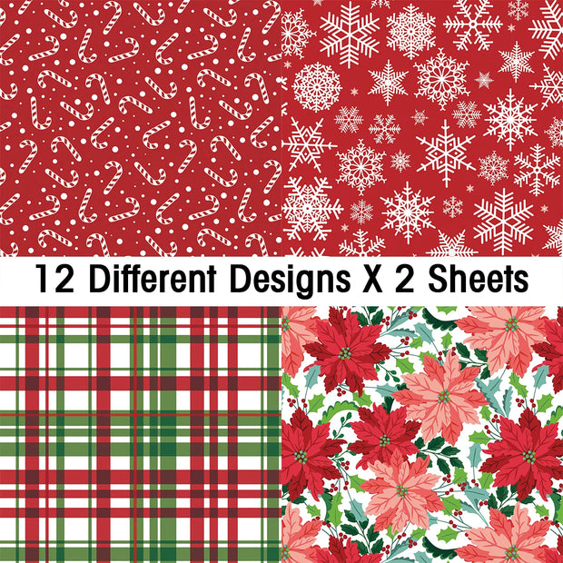 24pcs Christmas Decorative Scrapbook Paper,Christmas Gift Small Business Packaging,Cardmaking Craft For Journal Background Paper