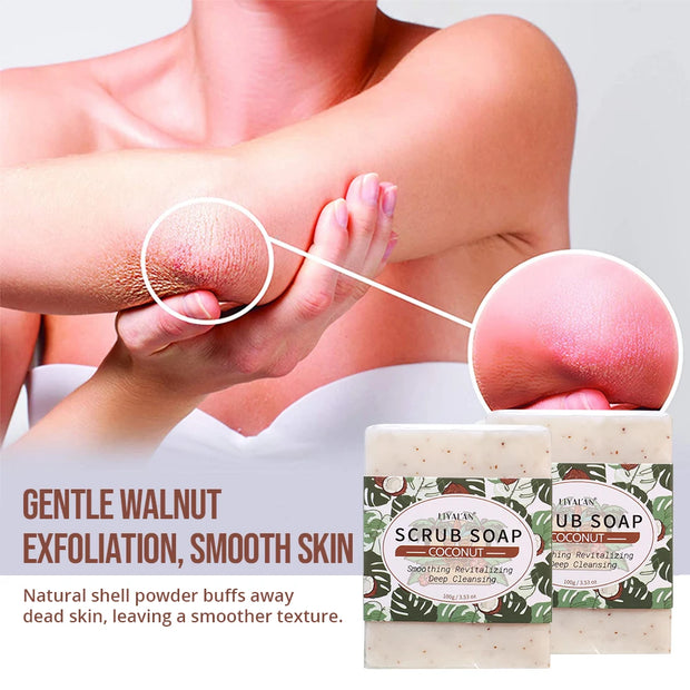 Coconut Exfoliating Scrub Soap Bar Deep Cleaning Bath Revitalizing Softens Cuticle Smooth Skin Jojoba Oil Moisturizing Body Wash