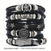 Fashion Bracelet Viking  Bracelet For Men Hand Bracelets Woven Skull Hand Jewelry Adjustable Leather Set viking man bracelet