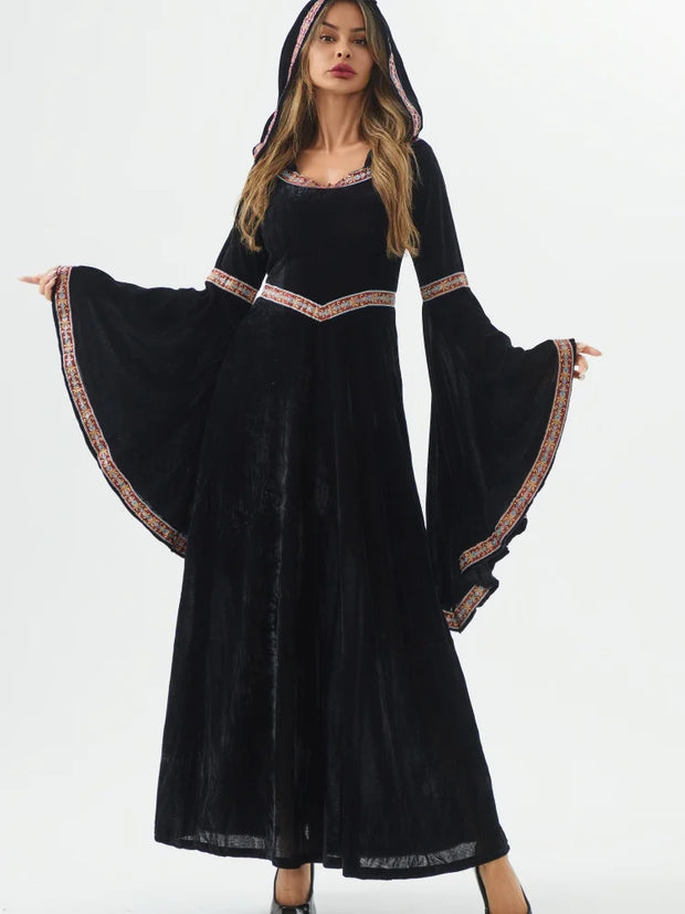 Medieval Retro Gothic Hoodie Witch Long Skirt Luxury Women's Party Dress Cosplay Vampire Halloween Adult Costume