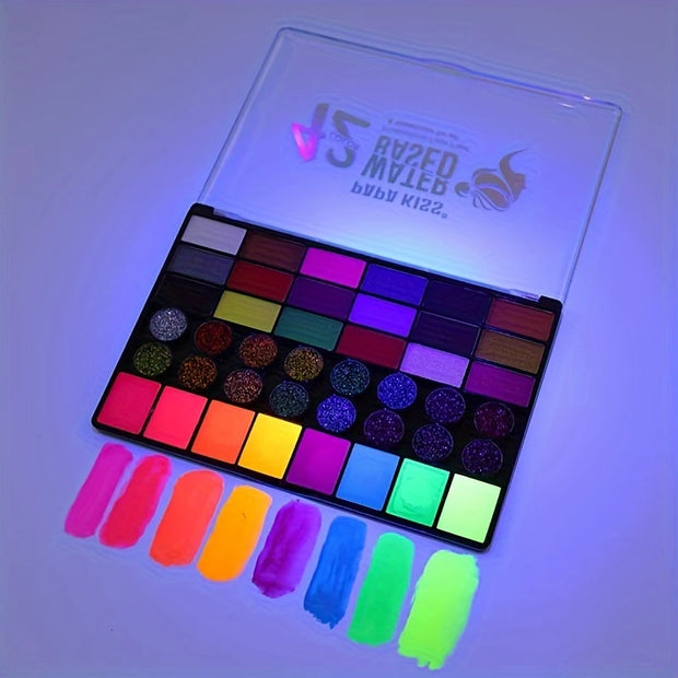 42 Colors Face Body Painting Set,Water Soluble UV Neon Face Paint Art Makeup,Fluorescent Glitter Festivals Halloween Paint Set