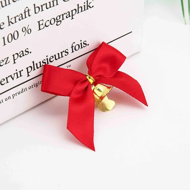 Christmas Ribbon Bows with Bell Decoration Package Gift Small Flower Bowknot for Craft Hairclip Wedding Bow DIY Party Charms