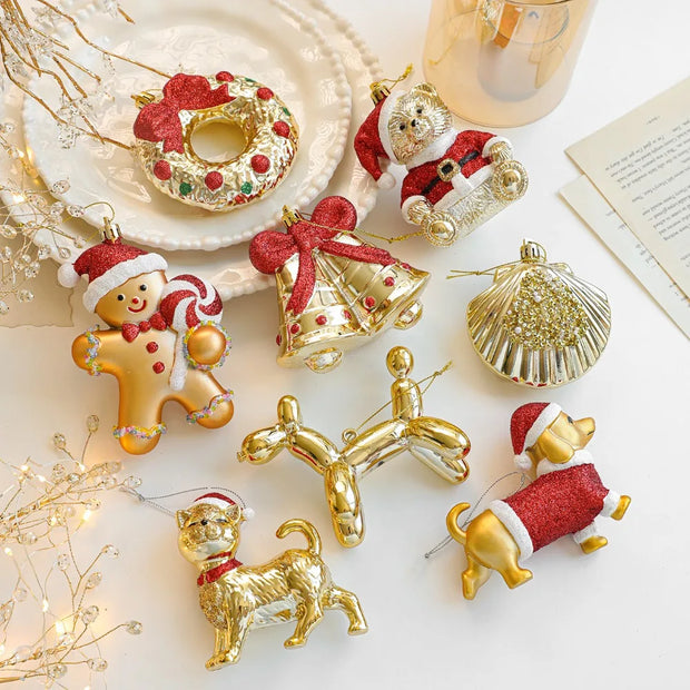 Christmas Tree Ornaments Natal Gold Bear Bell for ChristmasTree Hanging Pendants Home Party Decor New Year Navidad Decor