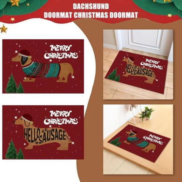 Christmas Dachshund Sausage Doormat Multipurpose Front Door Rug Creative Christmas Non-Slip Blanket For Indoor Outdoor 40x60cm