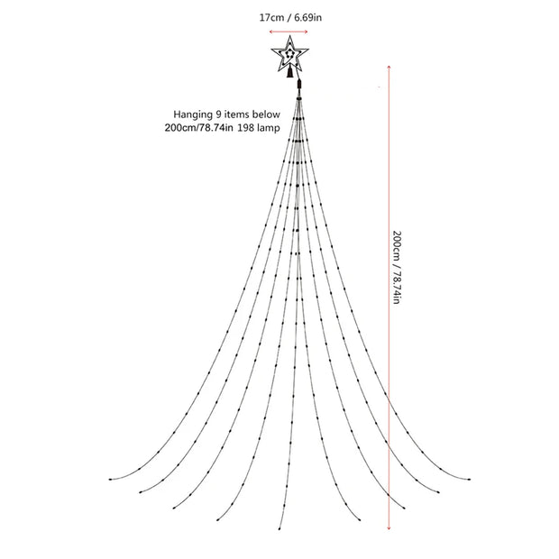 Solar Christmas Decorations Remote Control Waterproof Star String Lights Waterfall Tree Fairy Lamp with Top Star Outdoor Decor