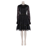 Lydia Deetz Cosplay Women Fantasia Black Music Performance Dress Collar Movie Beetle Disguise Costume Girls Outfits Halloween