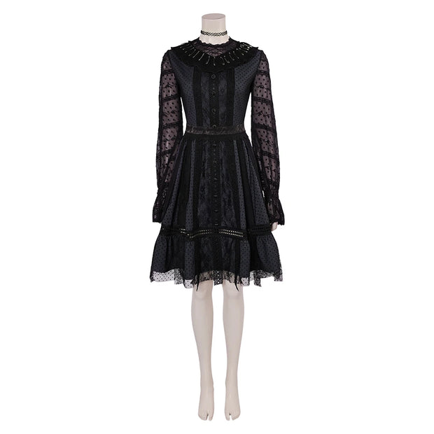 Lydia Deetz Cosplay Women Fantasia Black Music Performance Dress Collar Movie Beetle Disguise Costume Girls Outfits Halloween
