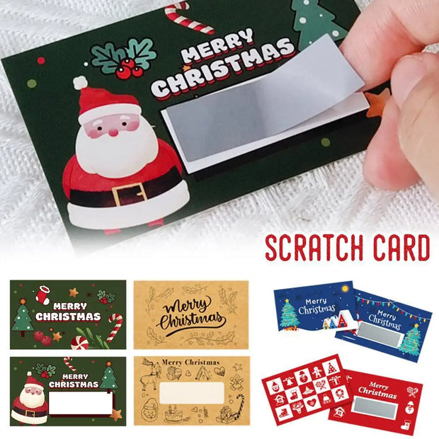 10pcs Christmas Scratch Cards Set DIY Gift Vouchers with Santa Claus & Tree Designs, Fun Holiday Party Game Prizes