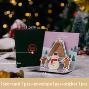 Folding Christmas Greeting Card With Envelope Santa Claus Snowman Xmas 3D Pop UP Invitation Card Postcard Navidad New Year Decor