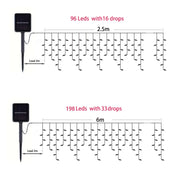 Solar Christmas Decorations Light Outdoor Waterproof Fairy String Curtain Lights for Xmas Eaves Window Party Yard Garden Indoor