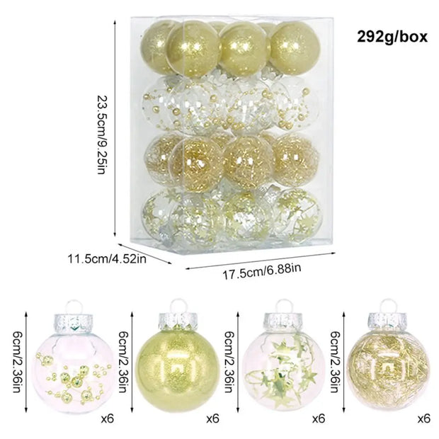 24pcs 6CM Christmas Ball Set Shatterproof Delicate Christmas Tree Decoration Pendant Transparent Waterproof Hanging Ornament