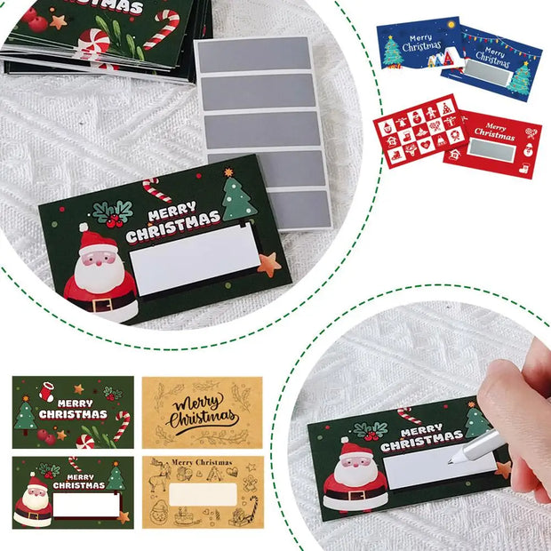 10pcs Christmas Scratch Cards Set DIY Gift Vouchers with Santa Claus & Tree Designs, Fun Holiday Party Game Prizes