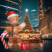Christmas Decoration Crutch Santa Claus Inflatable Toy with LED Lights Outdoor Inflatable Model Ornament Holiday DIY Decorations