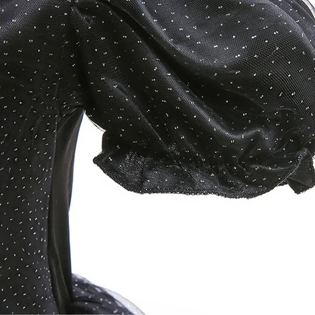 Maleficent Costume for Girls Halloween Witch Cosplay Black Witch Short Sleeve Cute New Horror Dress Accessories Set