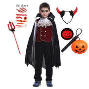 Halloween Fantasy Children's Costumes Ghost Bride Gothic Cosplay Girls Red Vampire Day of The Dead Kids Costumes for Boy Girl