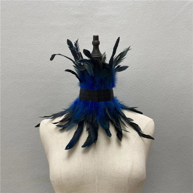 Gothic Victorian Natural Feather Choker Neck Wrap Collar For Halloween Cosplay Accessories