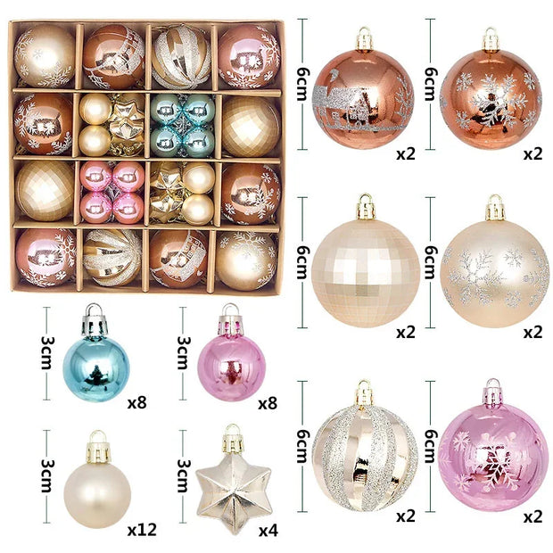 Christmas Tree Decoration 42PCS 6CM Balls Ornaments Set For Xmas Hanging Holiday Home Supplies Christmas Year Party Gifts New