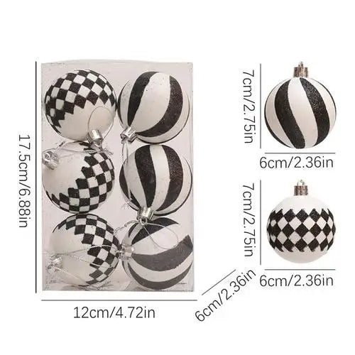 8/6/5/4/3cm Christmas Balls Black White Hand-Painted Hanging Ball Xmas Tree Pendants Ornaments Home Decor 2025 New Year Gifts