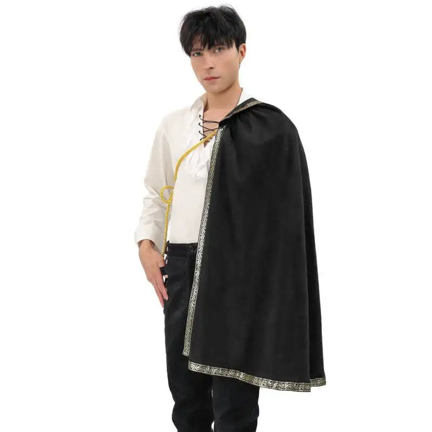DAZCOS Medieval Tudor Cape Renaissance Cavalier Half Shoulder Shawl Black Hooded Shrug Ranger's Cloak LARP Costume Halloween