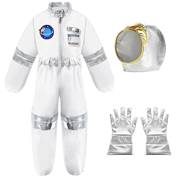 Kids Astronaut Cosplay Costume Nasa Boys Girls Spaceman Pilot Child Halloween Dress Up One-piece Jumpsuit Outfit Party Bodysuit